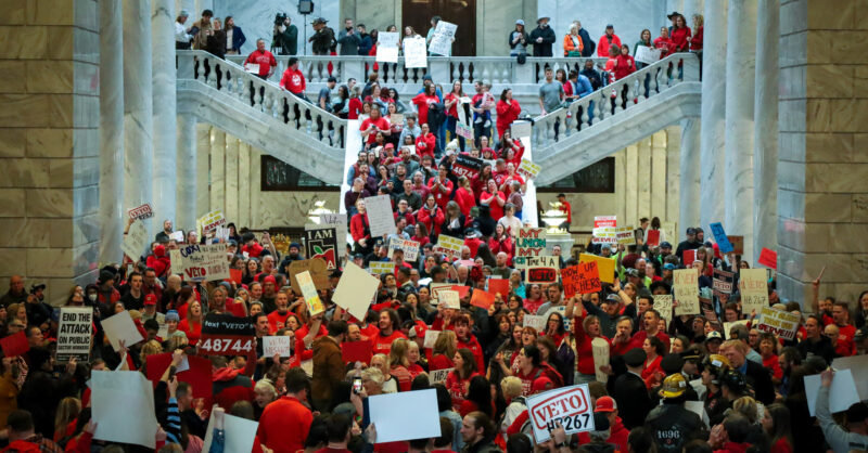 inthesetimesmag's tweet card. The group collected over 300,000 signatures opposing Utah’s ban on public sector collective bargaining, giving voters the chance to reject it.