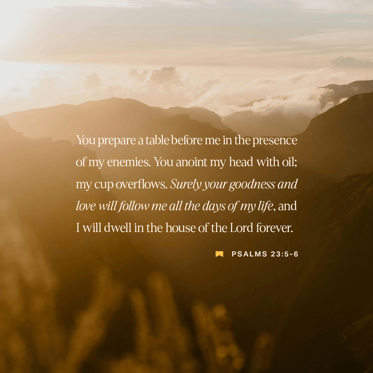 jalenramsey's tweet card. You prepare a table before me in the presence of my enemies. You anoint my head with oil; my cup overflows. Surely your goodness and love will follow me all the days of my life, and I will dwell in th