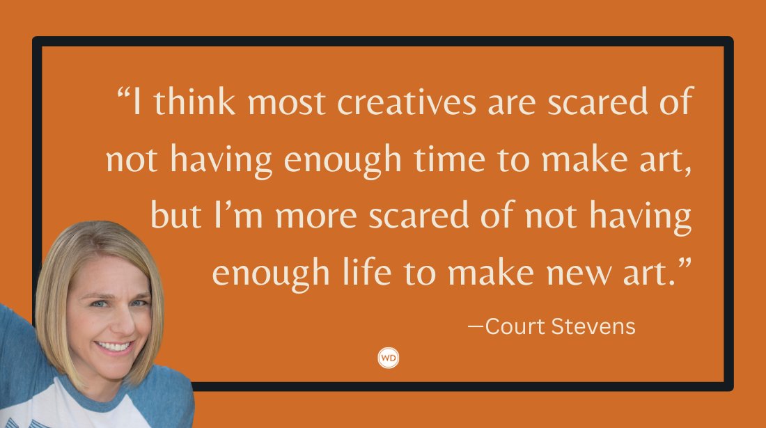 AuthorsGuild's tweet card. Author Court Stevens shares her three secrets of living a full life while still finding time to have a writing career.