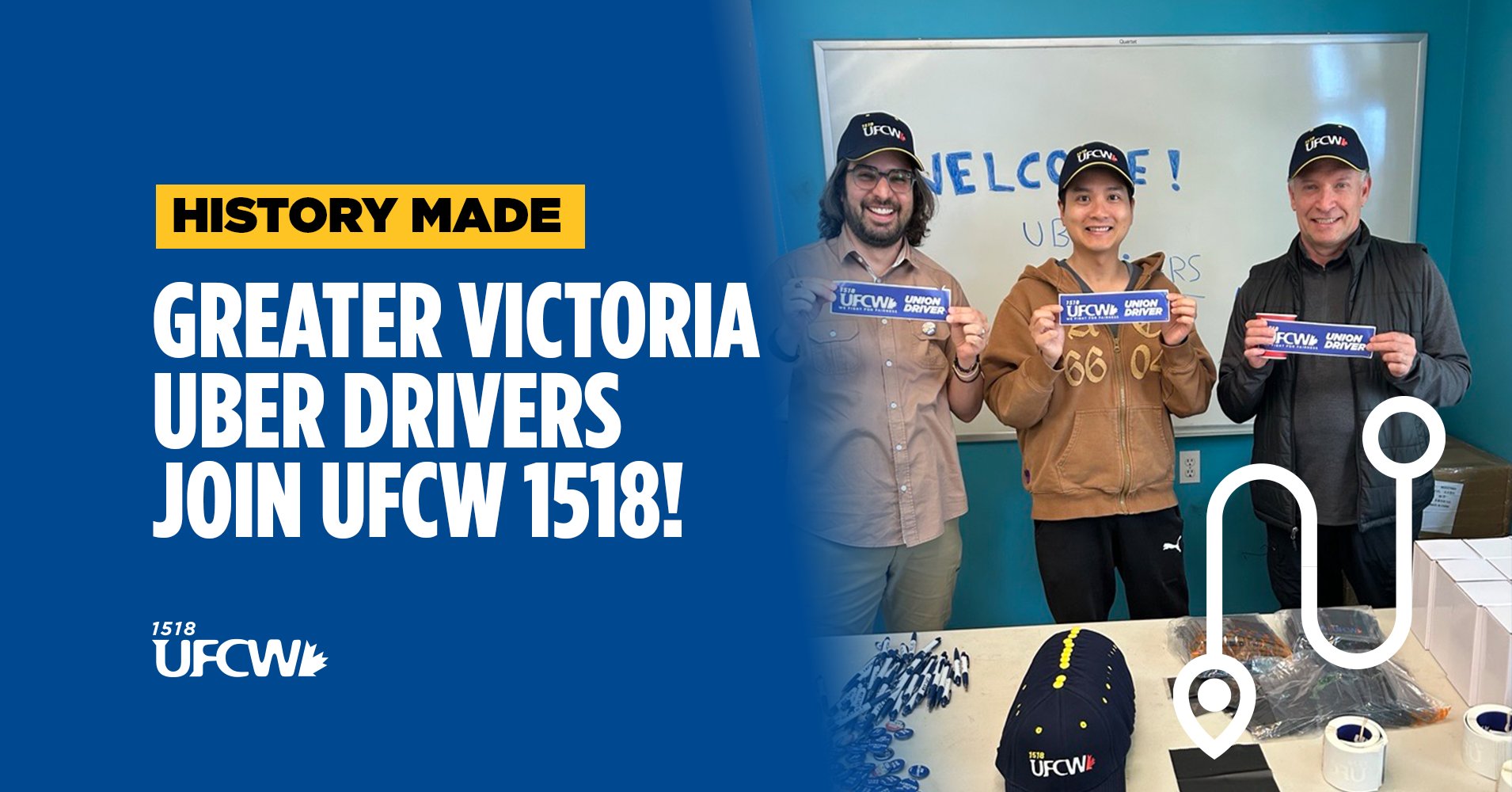 UFCW_1518's tweet card. Hundreds of Uber Drivers in Greater Victoria have unionized with UFCW 1518.