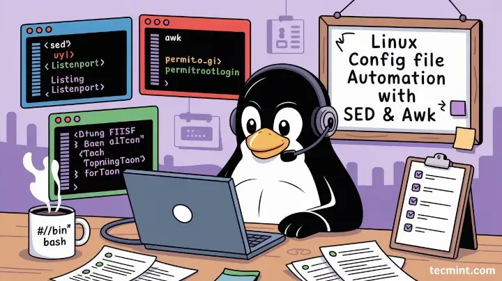 tecmint's tweet card. In this article, you’ll learn how to use sed and awk to parse, edit, and automate changes in Linux configuration files with simple examples.