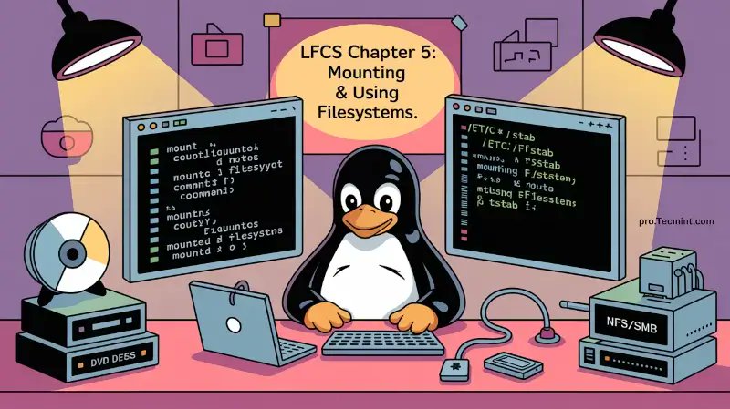tecmint's tweet card. In this chapter, you'll learn how to mount and unmount local filesystems in Linux using the mount and umount commands, including how to troubleshoot common errors like "device is busy".