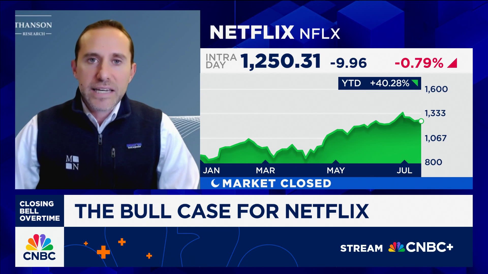 CNBCOvertime's tweet card. Robert Fishman, MoffettNathanson analyst, joins 'Closing Bell Overtime' to talk his bull case for Netflix.