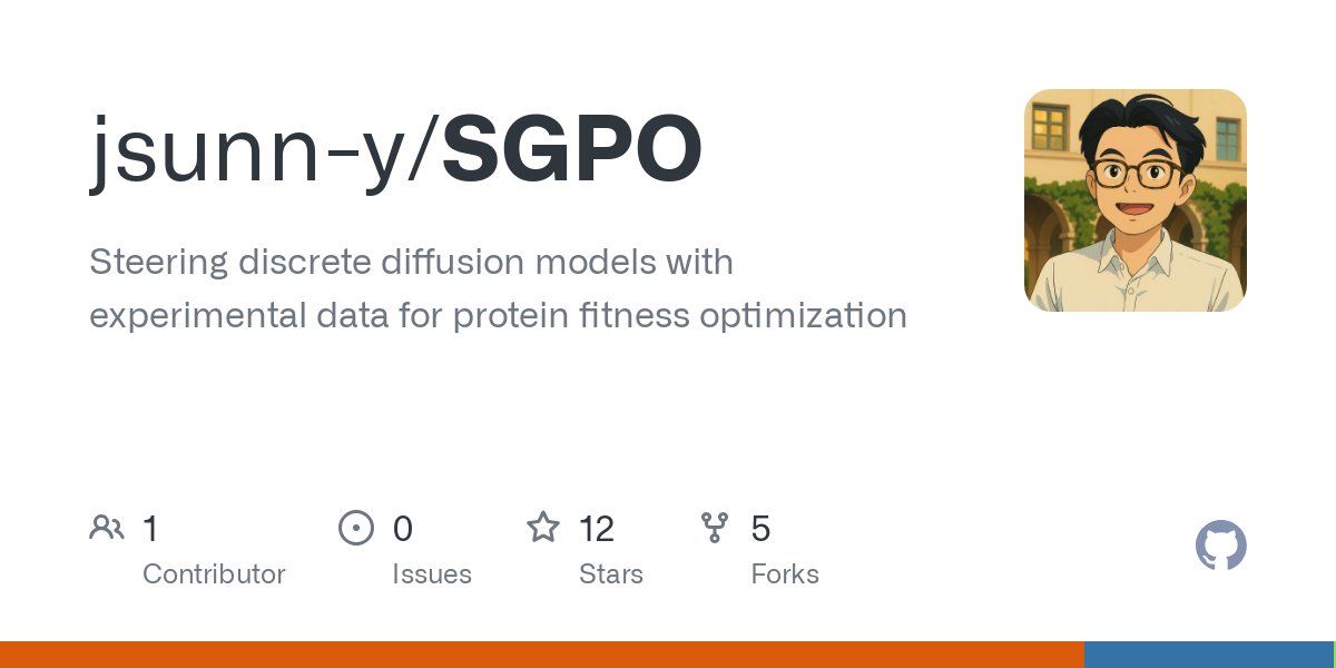 jsunn_y's tweet card. Steering discrete diffusion models with experimental data for protein fitness optimization - jsunn-y/SGPO