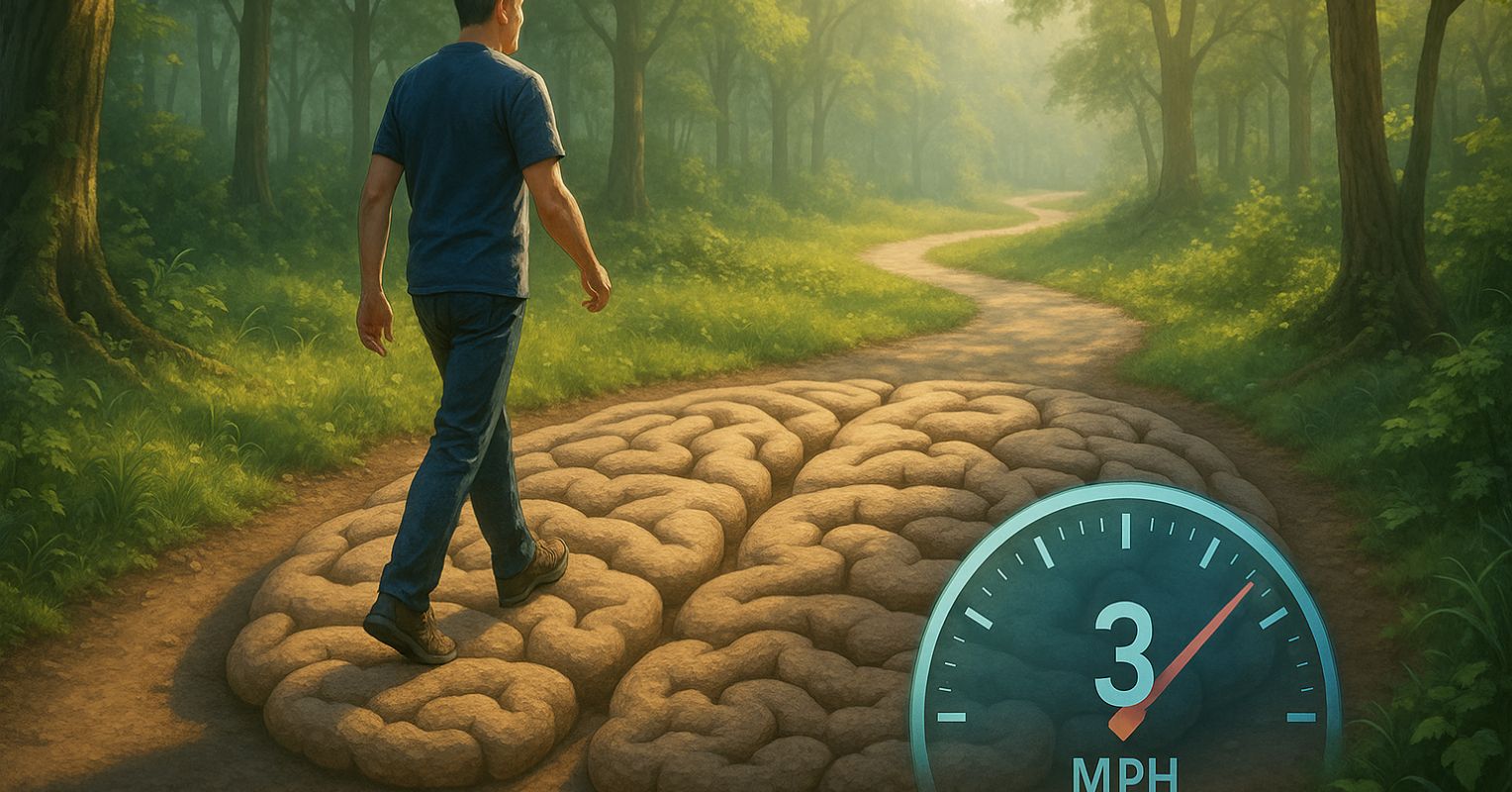 PsychToday's tweet card. Your walking pace reveals your brain’s health and your overall age. Midlife speed tests link slower miles per hour to brain shrinkage, lesions, and faster cognitive decline.