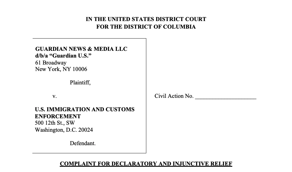 rcfp's tweet card. Guardian U.S., represented by RCFP attorneys, argues that ICE violated FOIA by failing to turn over deportation records.