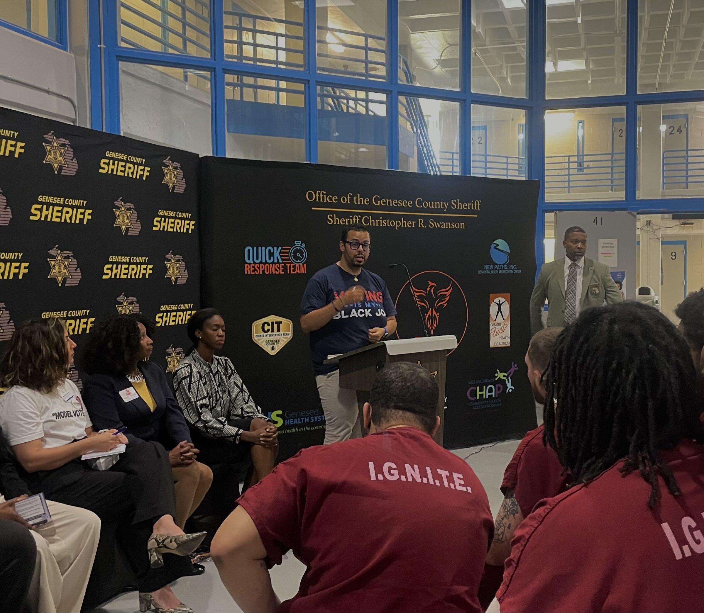 laurenk_gill's tweet card. This county lockup in Flint goes far beyond most in promoting civic engagement. But the jail still cuts people off from the world in many other ways while they await trial, sometimes for years.