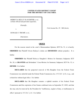 reporterjacobg's tweet card. ORDER: For the reasons explained in the court's Memorandum Opinion 51, it is hereby ORDERED that Plaintiff Alvaro Bedoya's claims are DISMISSED without prejudice; Plaintiff Rebecca Slaughter's Motion...