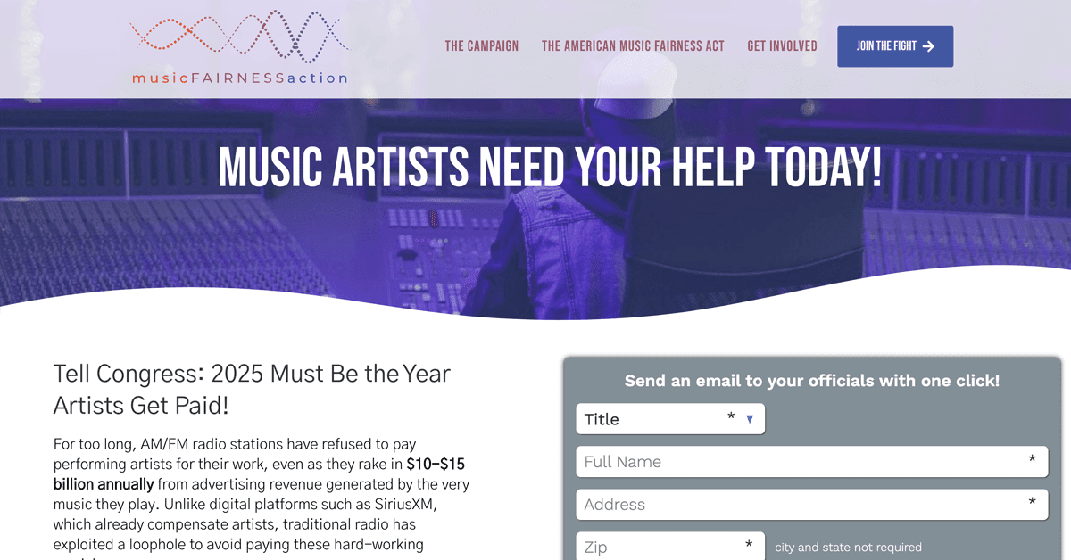 musicFIRST's tweet card. Send a message your representatives today and urge them support the American Music Fairness Act.