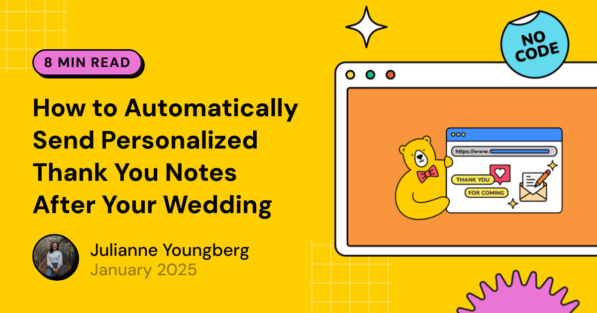 bannerbearHQ's tweet card. Thoughtful details like personalized thank you notes show appreciation to your guests and make them feel like they were a valued part of the special day. Learn how to create beautiful notes based on...