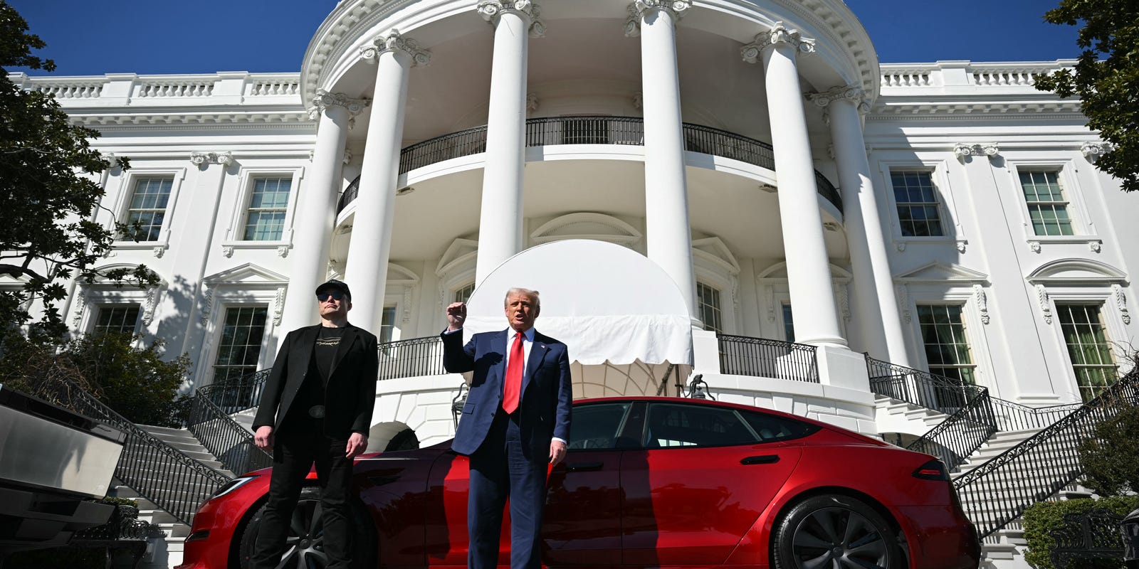 TheRighting's tweet card. As the stock market continues to tank, President Donald Trump is buying an expensive electric car from the richest man in the world.