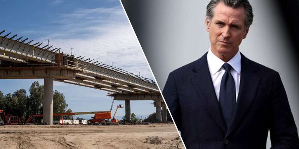 KateSanchezCA's tweet card. California Gov. Gavin Newsom sues the Trump administration for canceling $4 billion in funding for the state's high-speed rail project, calling it political retribution.