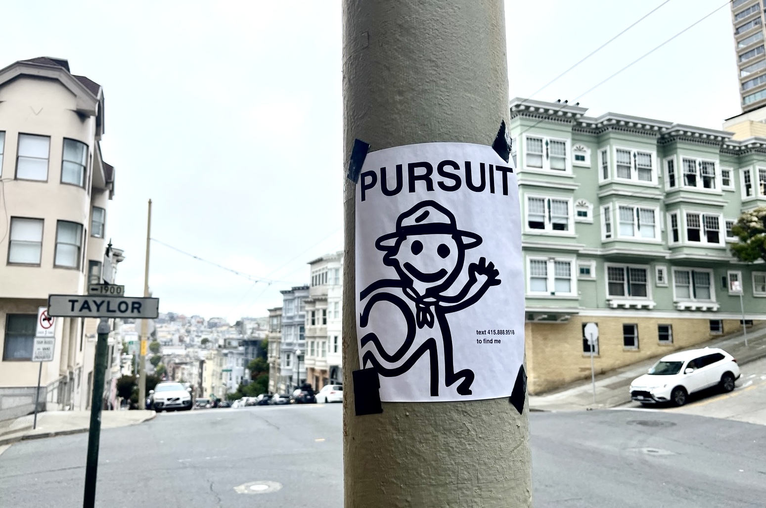 peterhartlaub's tweet card. Cryptic flyers started appearing on San Francisco telephone poles this week, offering little more than a smiling cartoon figure, a website and a phone number to text. 