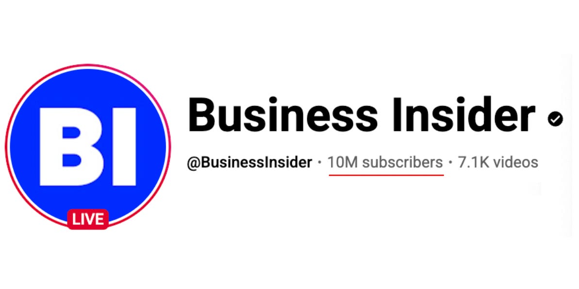 BIPressRoom's tweet card. Business Insider's YouTube channel wins YouTube's Diamond Play Button for surpassing 10 million subscribers.