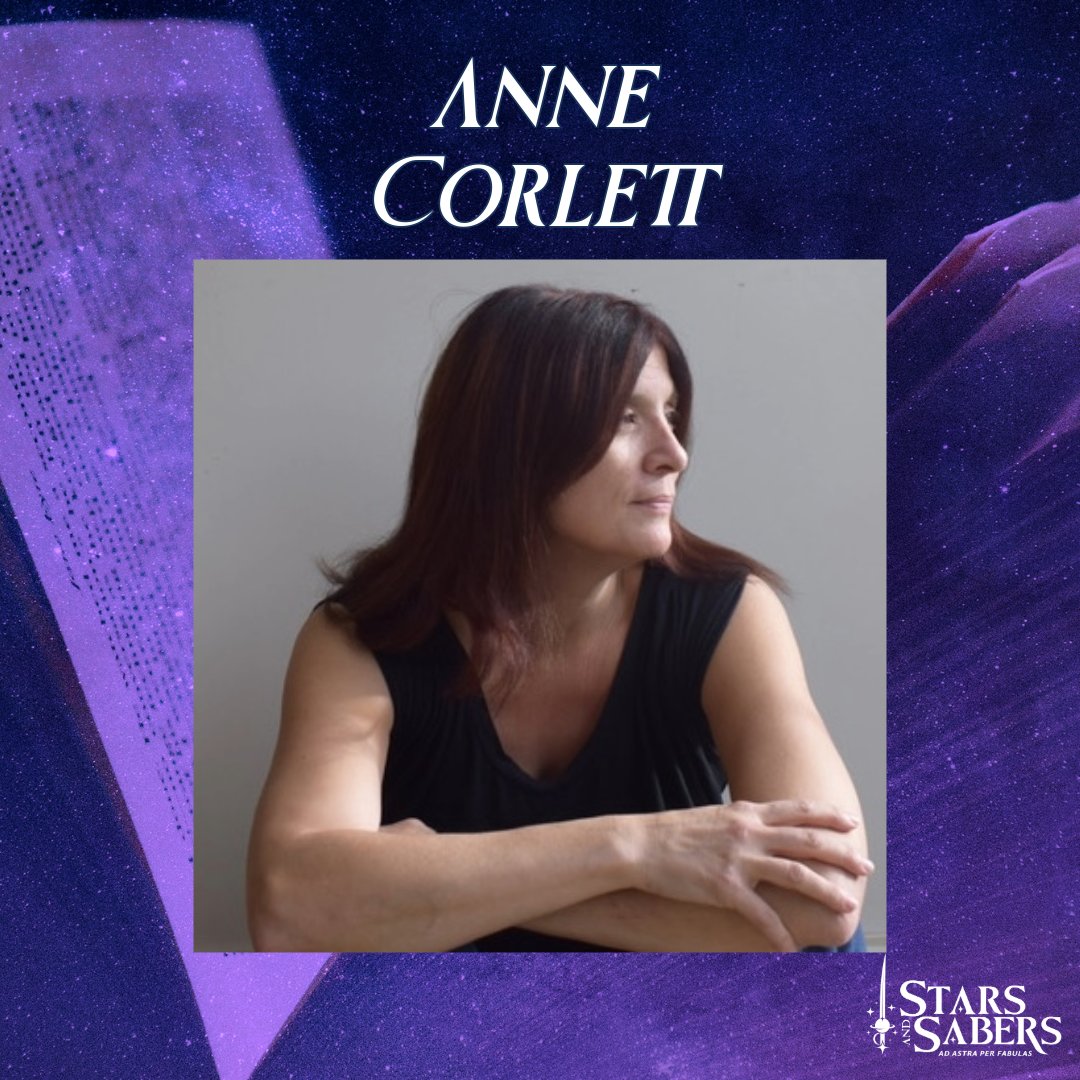 stars_andsabers's tweet card. Author Anne Corlett is announced as a contributor for the Stars and Sabers Publishing anthology, OF ENCHANTMENT, ENIGMA, AND THE INFINITE.