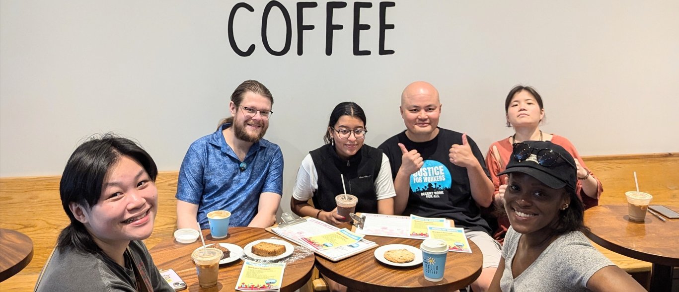 PFrache's tweet card. Join us at the York Region Workers' Café on Sunday, July 13, 12:30 pm, at Cozy Cafe in the Centrepoint Mall for an informal coffee chat about how we can improve wages and working conditions.