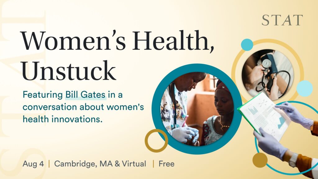 statnews's tweet card. Join Bill Gates and a range of experts for a discussion on flattening barriers to improving women’s health — from research labs to clini…