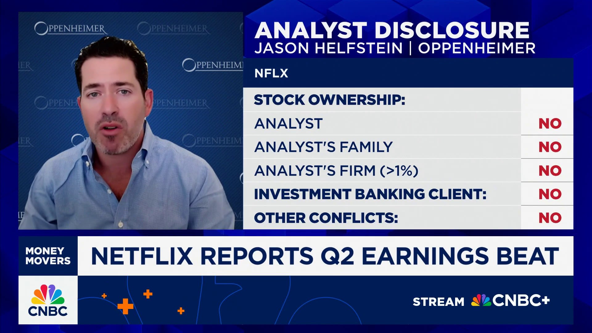 moneymoverscnbc's tweet card. Jason Helfstein, Oppenheimer senior internet analyst, joins 'Money Movers' to discuss his takeaways from Netflix's q2 earnings.