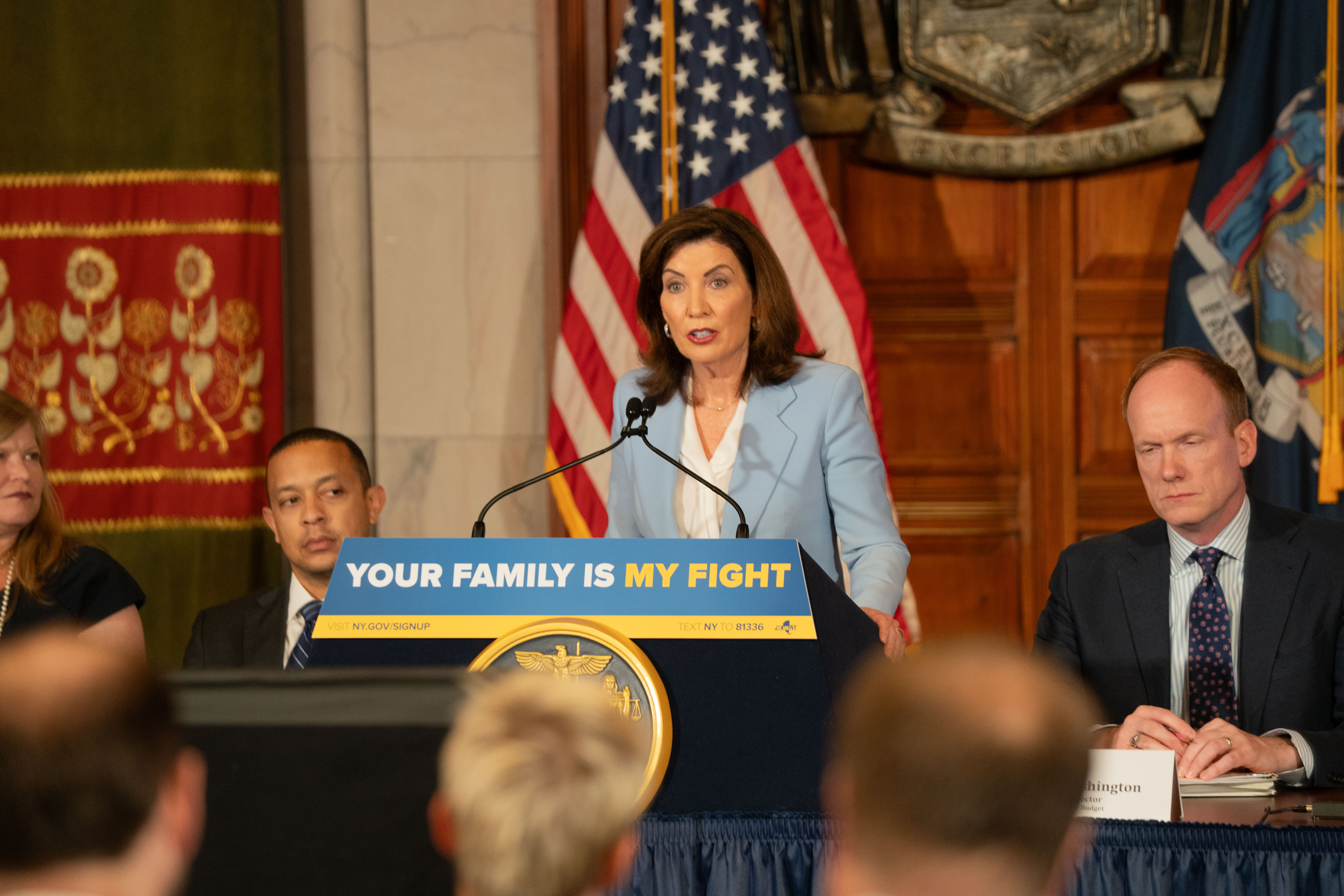 GNYHA's tweet card. The governor is projecting that 1.5 million New Yorkers will be left uninsured.