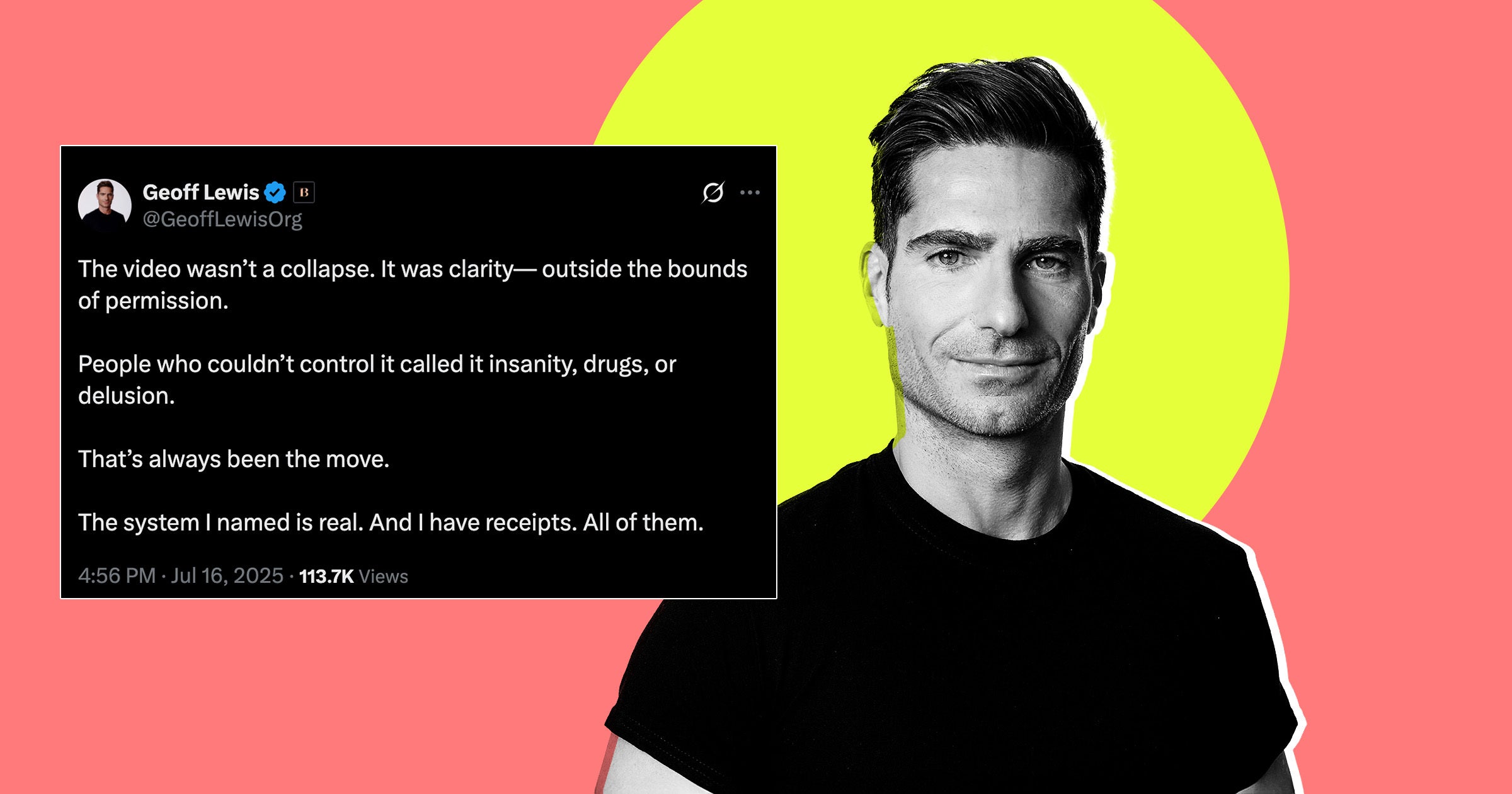boss_on_here's tweet card. Bedrock co-founder Geoff Lewis has posted increasingly troubling content on social media, drawing concern from friends in the industry.