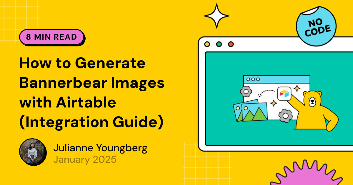 bannerbearHQ's tweet card. Integrating Bannerbear with Airtable opens up powerful possibilities for automated graphic generation. In this guide, learn how to connect these two apps and create your first batch of images at...
