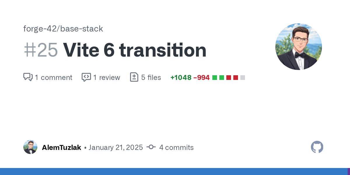 forge42dev's tweet card. Description Migration to: Vite 6 Vitest v3 Type of change Please mark relevant options with an x in the brackets. Bug fix (non-breaking change which fixes an issue) New feature (non-breaking cha...