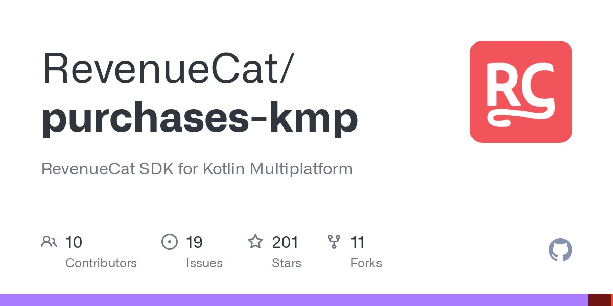 github_skydoves's tweet card. RevenueCat SDK for Kotlin Multiplatform. Contribute to RevenueCat/purchases-kmp development by creating an account on GitHub.