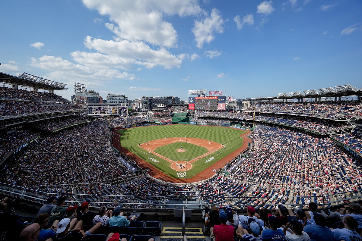 NationalsComms's tweet card. The Nationals return to Nationals Park to begin a three-game set vs. the San Diego Padres, followed by three games vs. the Cincinnati Reds.