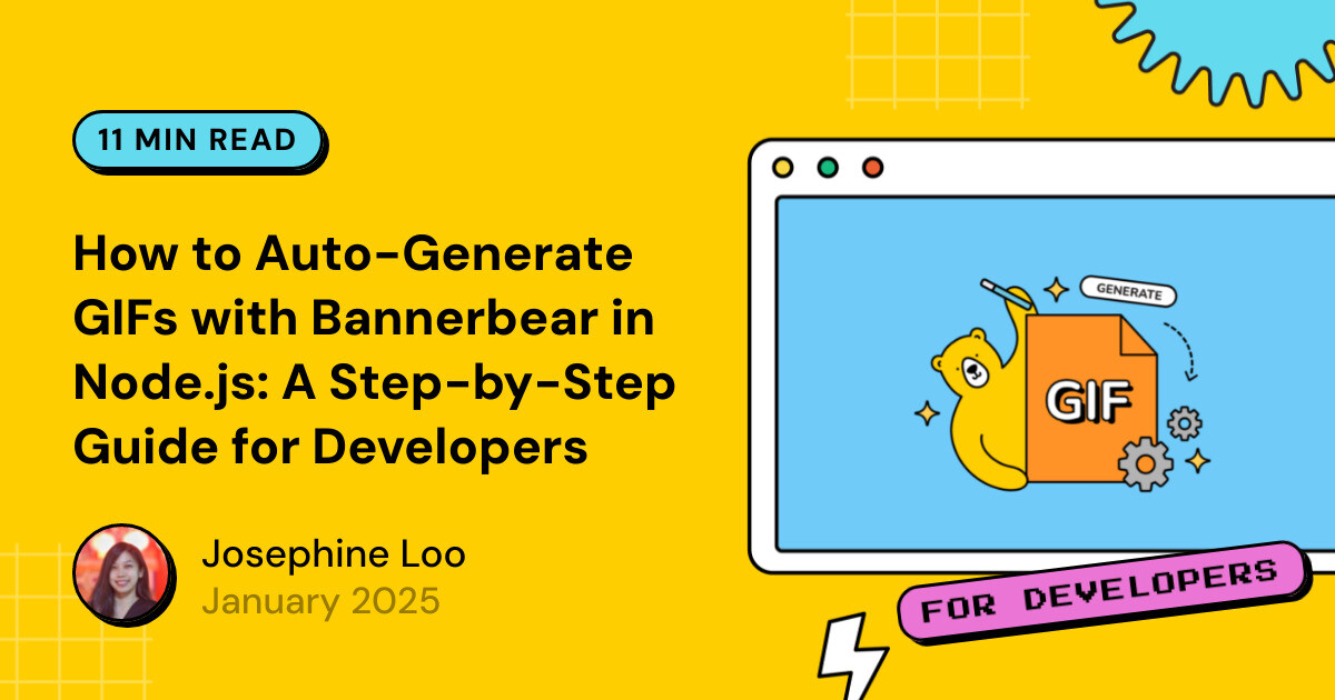 bannerbearHQ's tweet card. Learn how to integrate GIF generation into your website or app using Bannerbear in Node.js! This step-by-step guide helps developers effortlessly automate the creation of slideshow-like GIFs to...