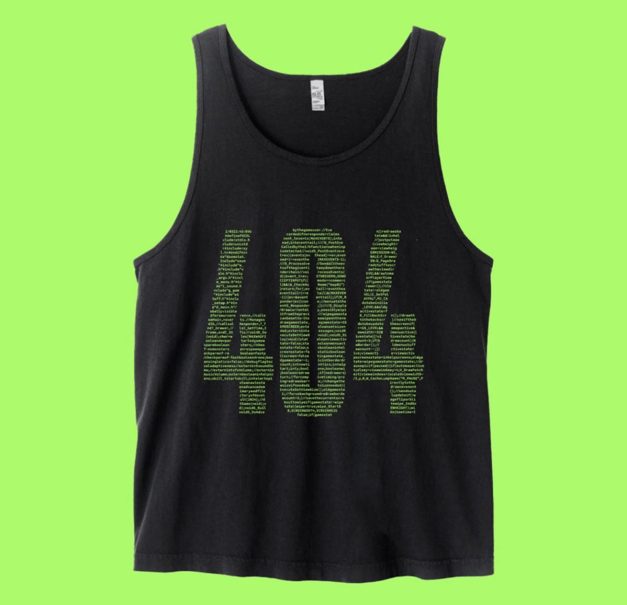 jason_koebler's tweet card. They put Doom on a tank top. Features Doom code excerpt (not playable on tank top).  Printed on a Comfort Colors 9360 unisex tank top   