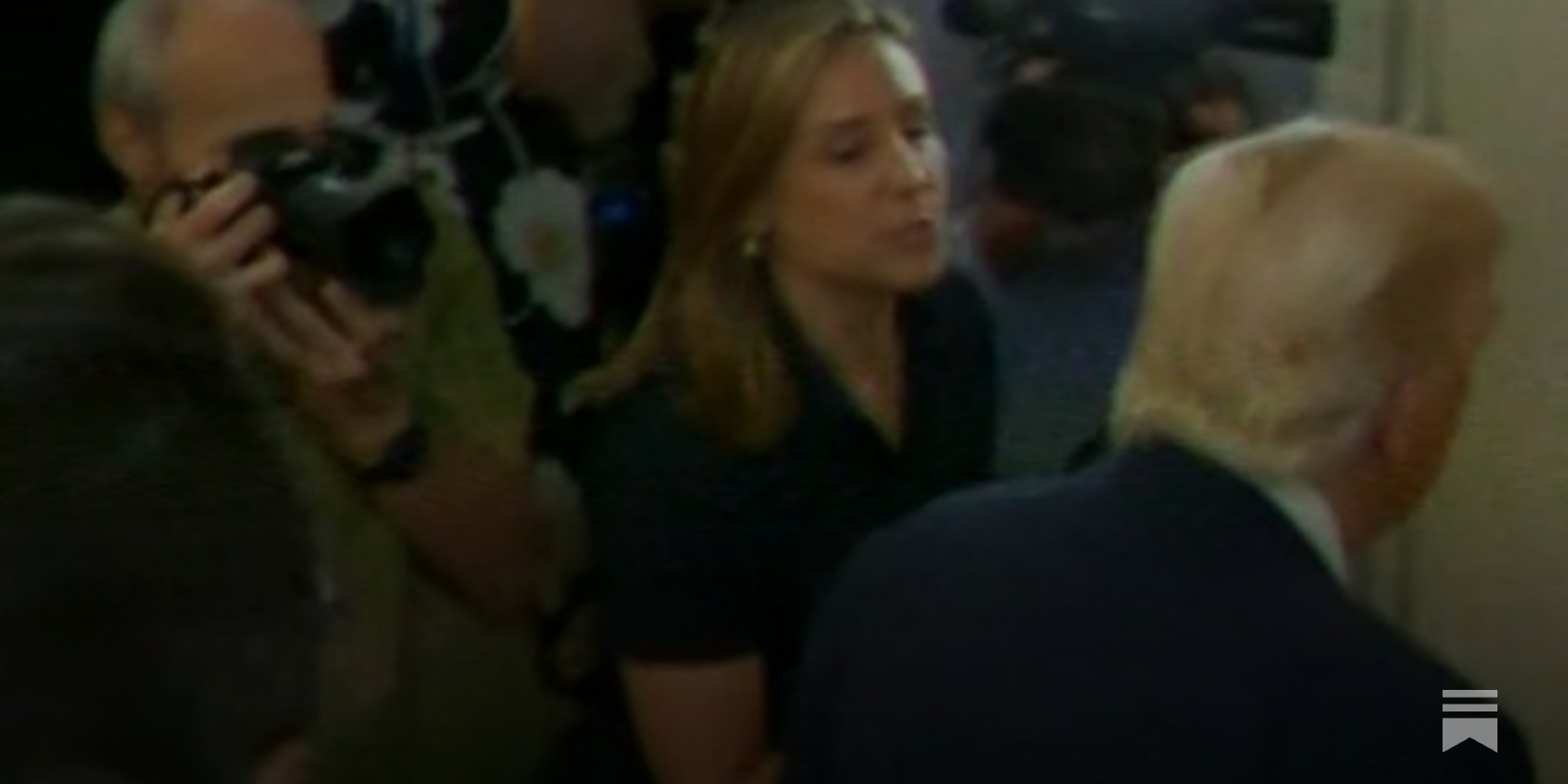 PoliticusSarah's tweet card. Donald Trump stopped to listen to reporters' questions after signing a crypto bill, but then ran out of room when he realized they were asking about Jeffrey Epstein.
