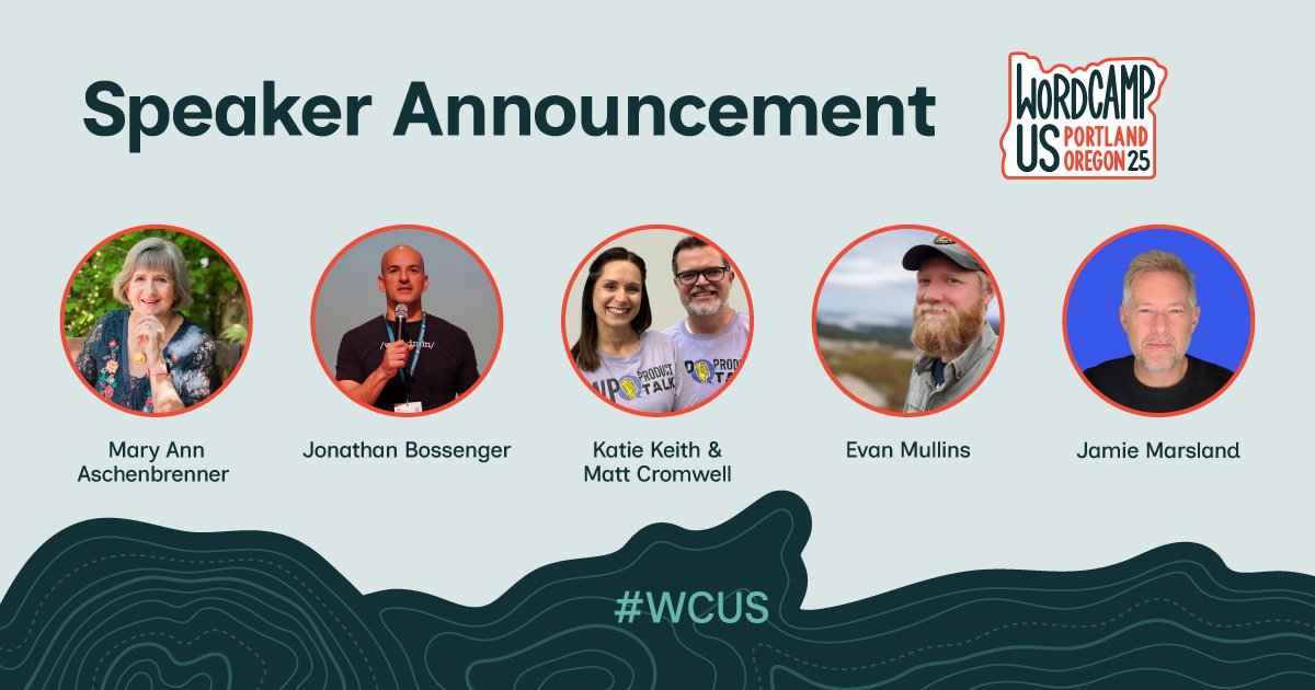 WordPress's tweet card. Exciting News! Meet Our First Set of Speakers for WordCamp US 2025! We’re thrilled to introduce the incredible speakers who will be sharing their expertise at WordCamp US 2025 in Portland this Augu…