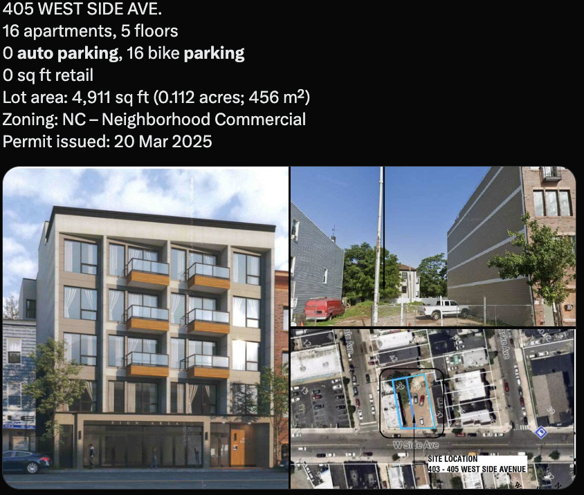 BetterBlocksNJ's tweet card. Parking availability impacts housing development and car ownership. Discover why less on-site parking is better for cities!
