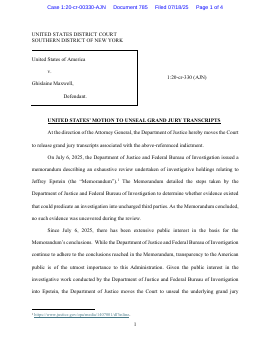 reporterjacobg's tweet card. MOTION to Unseal Document . Document filed by USA as to Ghislaine Maxwell. Return Date set for 7/25/2025 at 12:00 PM. (Blanche, Todd) (Entered: 07/18/2025)