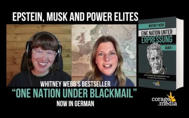 _whitneywebb's tweet card. Interview with German Publisher of One Nation Under Blackmail. IMA Panel on AI.