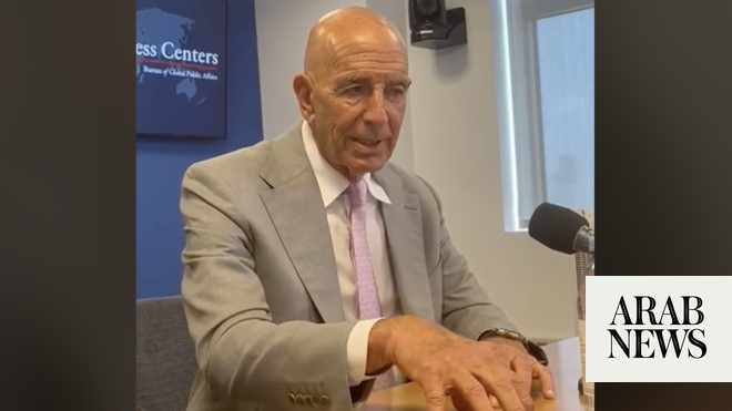 USAMBTurkiye's tweet card. NEW YORK CITY: “If Lebanon doesn’t hurry up and get in line, everyone around them will,” US Special Envoy Tom Barrack warned on Friday as he discussed the potential transformation of Hezbollah from