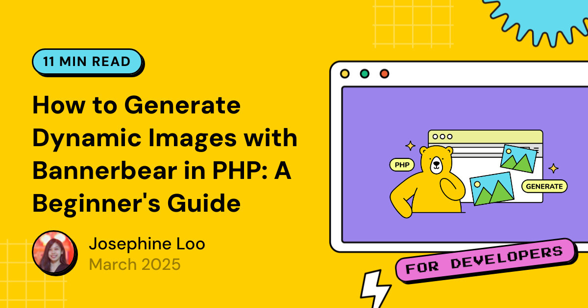 bannerbearHQ's tweet card. Learn how to automate branded image creation using Bannerbear's PHP library. This step-by-step guide covers everything you need to know to dynamically generate images from different data, making the...