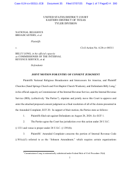 MikeWhitehead's tweet card. JOINT MOTION Order for Entry of Consent Judgment by The Internal Revenue Service, Danny Werfel. (Attachments: # 1 Proposed Order)(Blacker, Jonathan) (Entered: 07/07/2025)