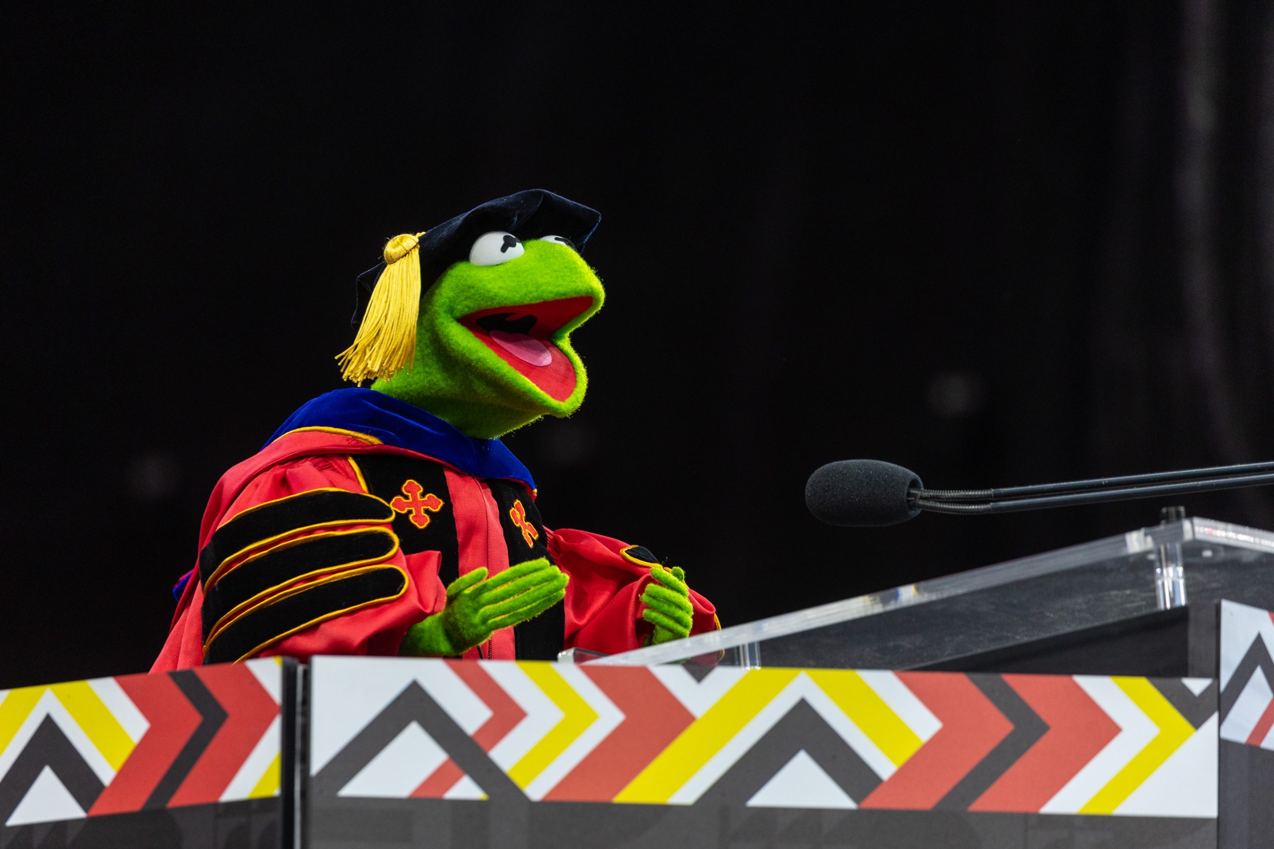 SamGauntt's tweet card. Kermit addressed thousands of students, faculty, family members and alumni in SECU Stadium Thursday to celebrate the class of 2025’s graduation.