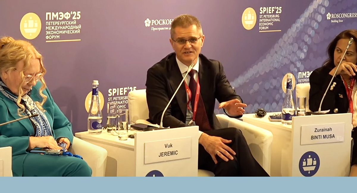CIRSD's tweet card. St. Petersburg, June 2025 – Speaking at the St. Petersburg International Economic Forum on the high-level panel “Eco-Rethinking of the Global Financial System,” Vuk Jeremić, President of the Center...