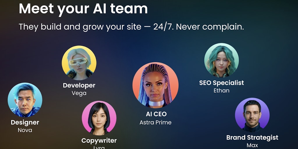 quxiaoyin's tweet card. Boss Mode gives you a full AI team — CEO, Designer, Developer, Marketer & Copywriter. They craft your brand, write copy, design & build your site in minutes, then host, monitor & grow your business...