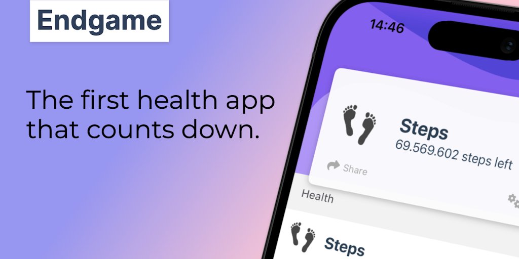 TimBroddin's tweet card. A step counter that runs backwards. Endgame shows you how many steps you have left to take, creating an unexpectedly profound way to think about life. But why stop at steps? Track 50+ other countdo...