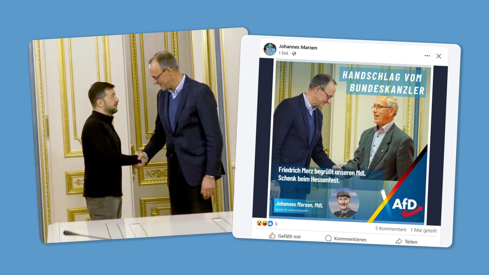 MaltusPanda's tweet card. "Handschlag vom Kanzler": Ein AfD-Politiker hat auf Facebook ein Bild verbreitet, das einen Fraktionskollegen bei einem freundlichen Treffen mit Kanzler Merz zeigt. Dafür musste allerdings der...
