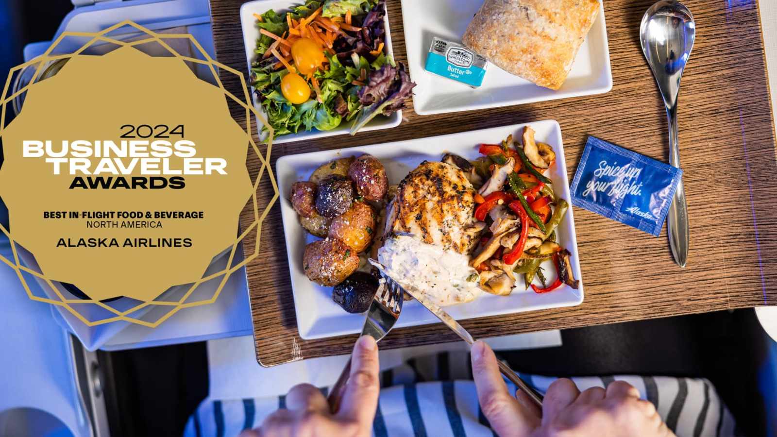 AlaskaAirNews's tweet card. Alaska Airlines has been awarded the 2024 Business Traveler North America Award for Best Inflight Food & Beverage, recognizing our dedication to providing innovative, high-quality meal and beverage...