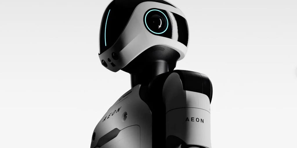 FoxNewsAI's tweet card. The AEON humanoid robot tackles labor challenges with Nvidia AI, Microsoft Azure cloud and advanced spatial awareness, working alongside industry leaders Schaeffler and Pilatus.