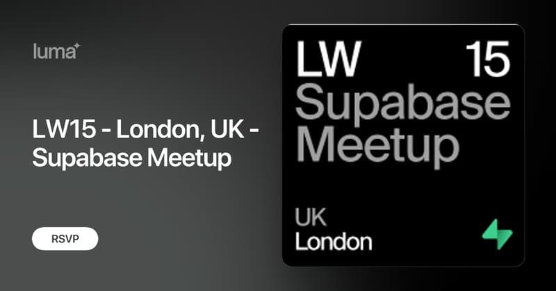 silentworks's tweet card. Supabase Launch Week is coming to London! Join us and celebrate Launch Week 15 with the community. Take part in this tech get-together, networking…