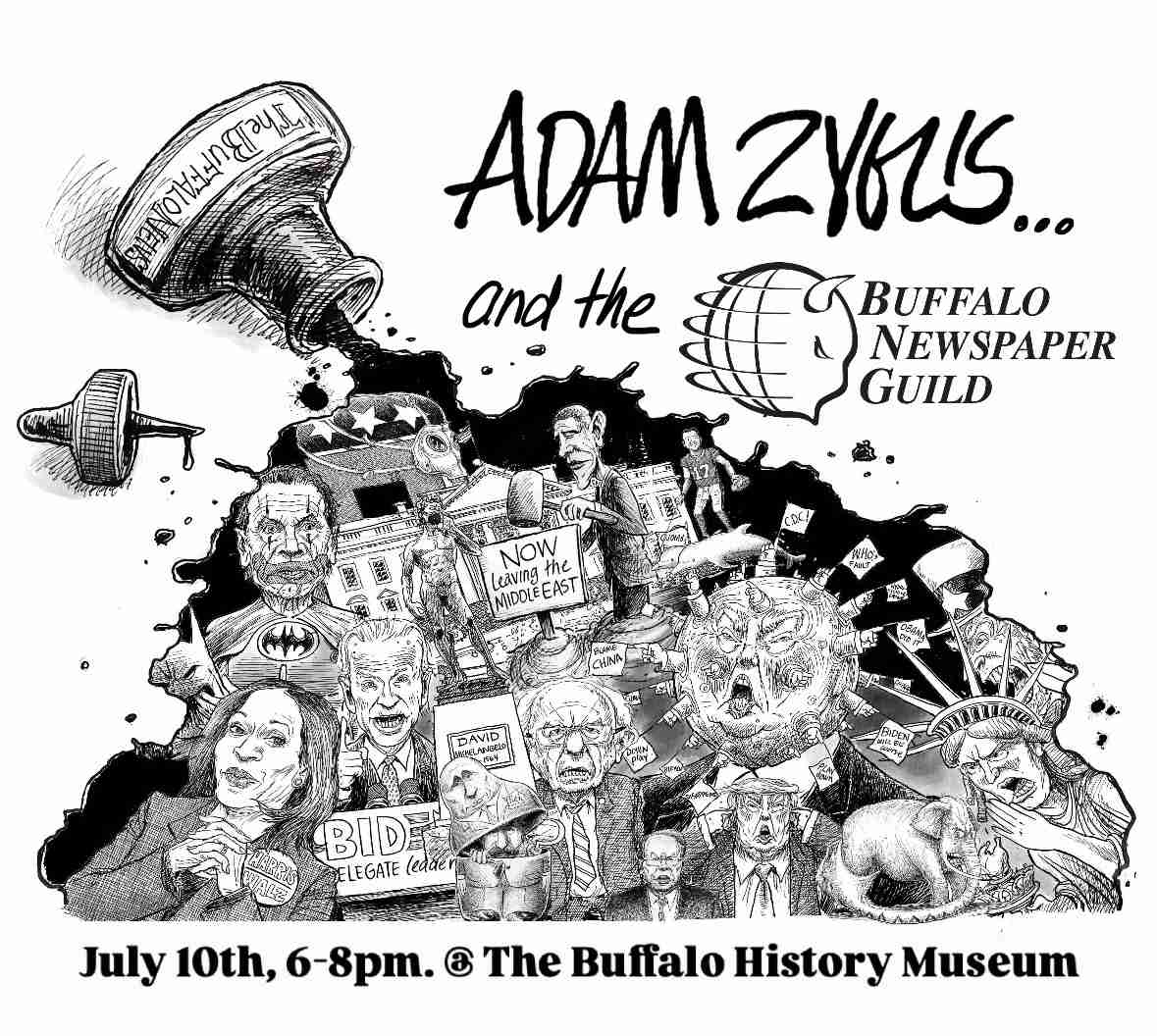 BuffaloGuild's tweet card. The Buffalo Newspaper Guild hosts the Closing of Adam Zyglis’ Ink & Insight at the Buffalo History Museum. “Come and mingle with the hard-working journalists of the Buffalo Newspaper Guild as we...