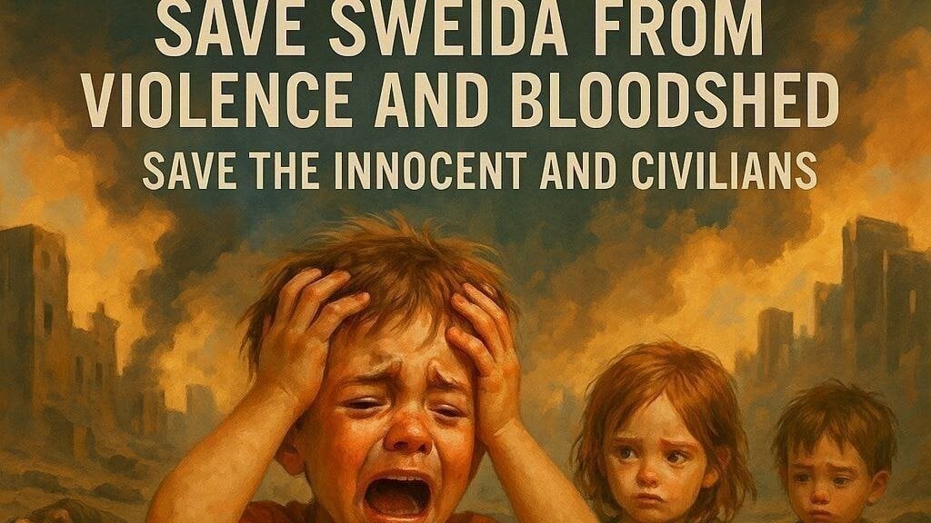 samurai_611's tweet card. "Open an Immediate Humanitarian Corridor to Save Lives in As-Suwayda, Syria"