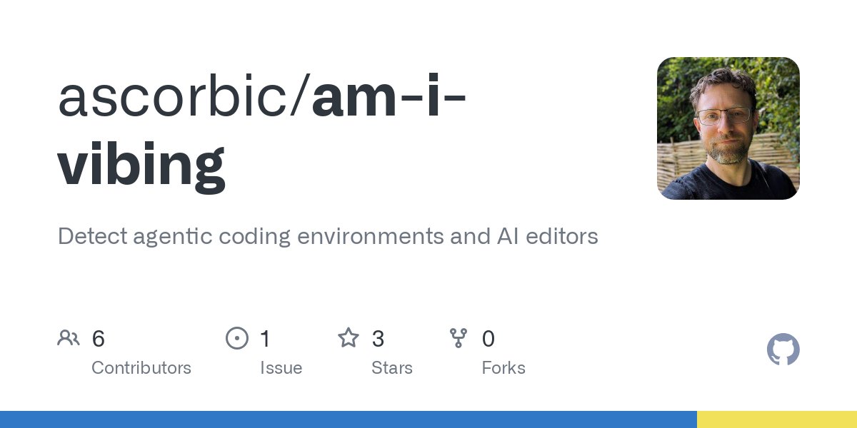 Medal_AI's tweet card. Detect agentic coding environments and AI editors. Contribute to ascorbic/am-i-vibing development by creating an account on GitHub.