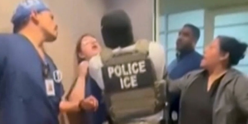 KingSlenderNES's tweet card. California surgical center staff confronted ICE agents attempting to arrest a Honduran landscaper, with video showing employees blocking officers.